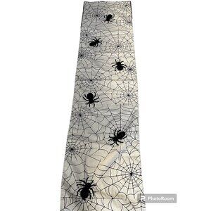 Black Spider Web Black Beaded Halloween Table Runner Hallow Home 71” x‎ 17”  EL1